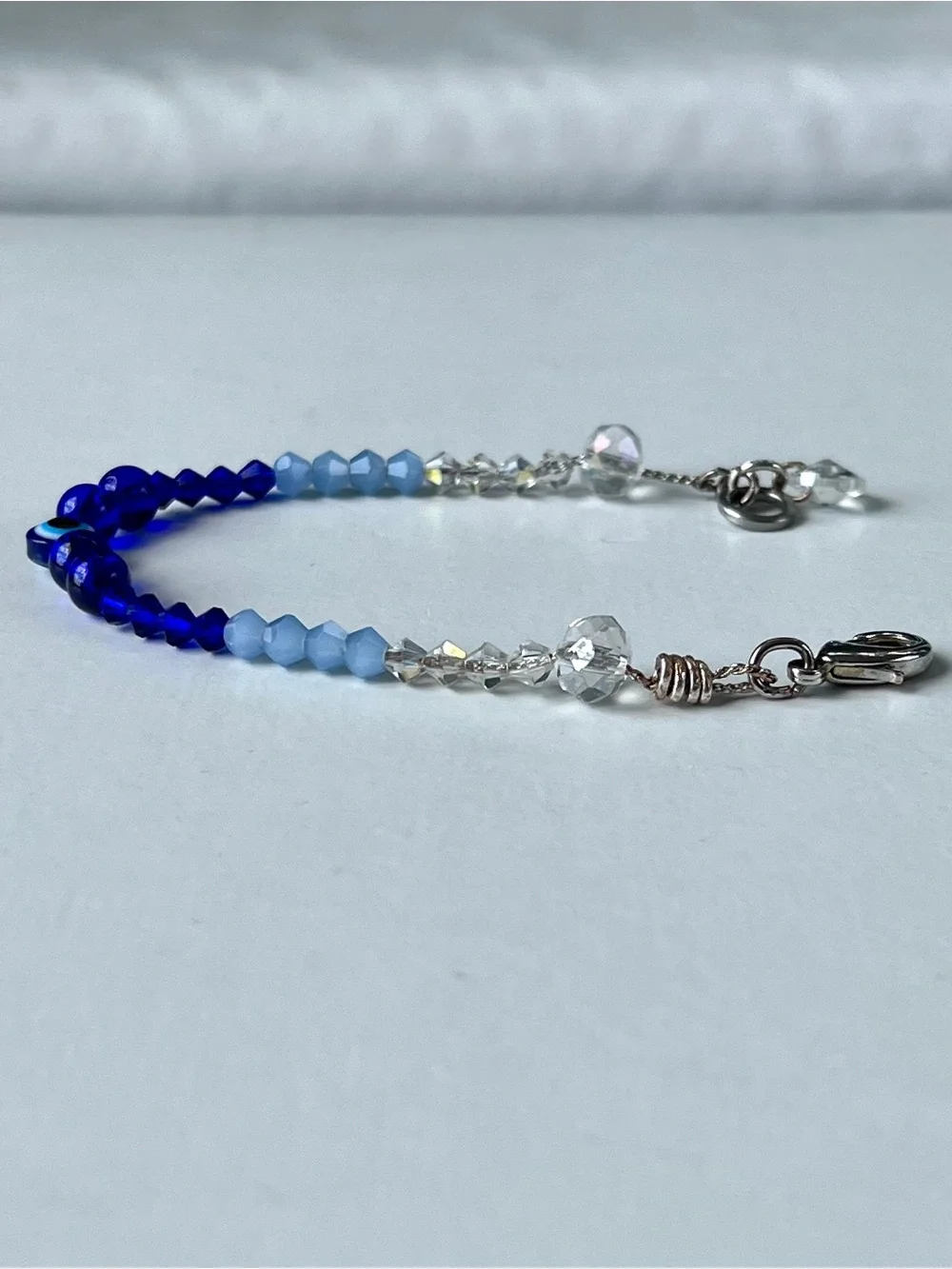 🧿 Blue “Evil Eye” Bracelet - Glass Beads, Swarovski Crystals & Silver-Tone Metal